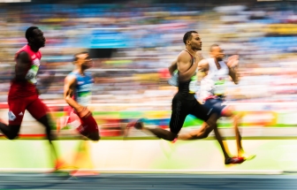Canada's Andre De Grasse races in his 200m heat at the Olympic games in Rio de Janeiro, Brazil, Tuesday August 16, 2016. COC Photo/Mark Blinch